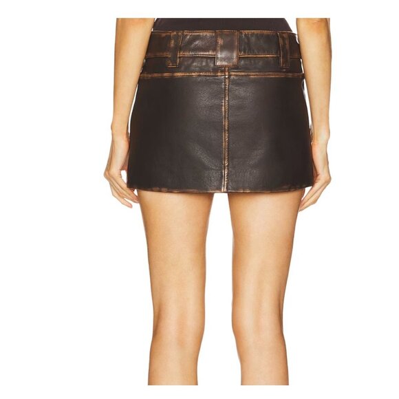 GRLFRND Brown Leather Mini Skirt with Front Pockets NWT - Size Large - Picture 5 of 9